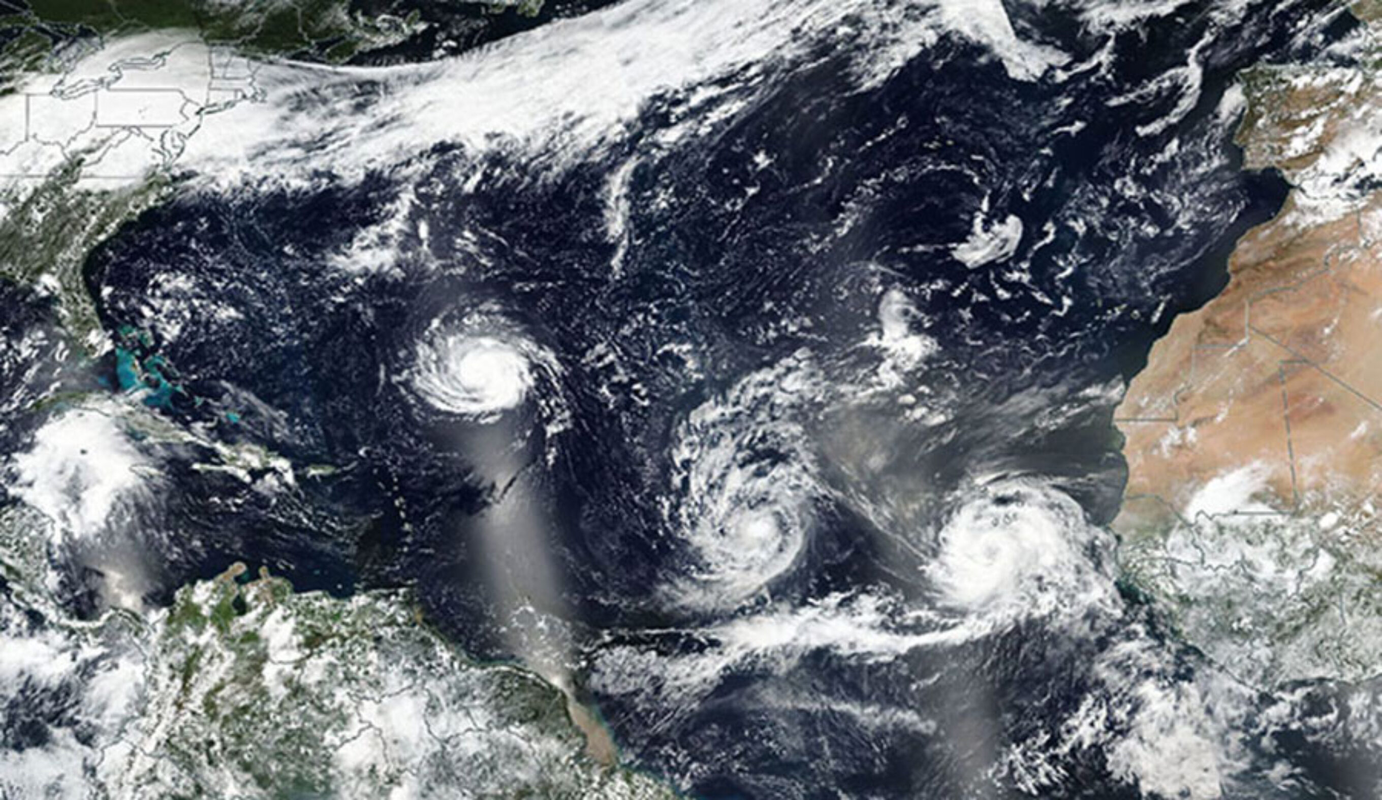 Storms Florence, Isaac and Helene on September 9. EPA / NASA