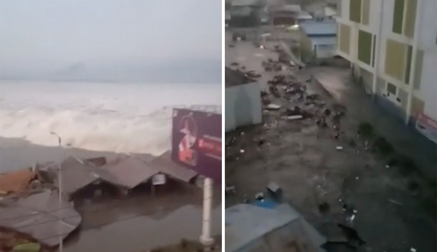 A 7.5 earthquake struck the Indonesian island of Sulawesi on Friday followed by a 10-foot tsunami that washed away homes and families in at least two coastal cities. Photo: Screenshot/Twitter