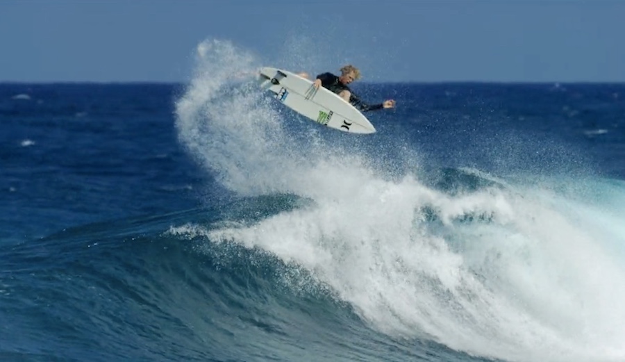 John John Florence sports the Monster logo in his latest short, Space, released earlier this year. Photo: Screenshot/Vimeo