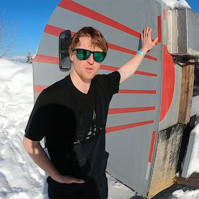 Davey Baird built his own trailer to compete in snowboarding