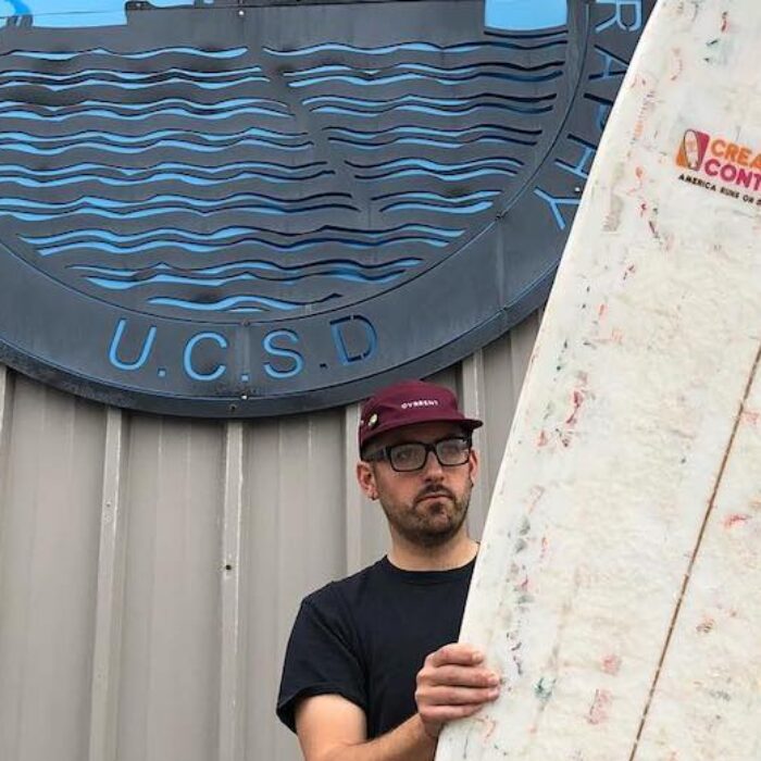 Korey Nolan built a surfboard out of over 700 Dunkin' Donuts cups. Photo: Instagram