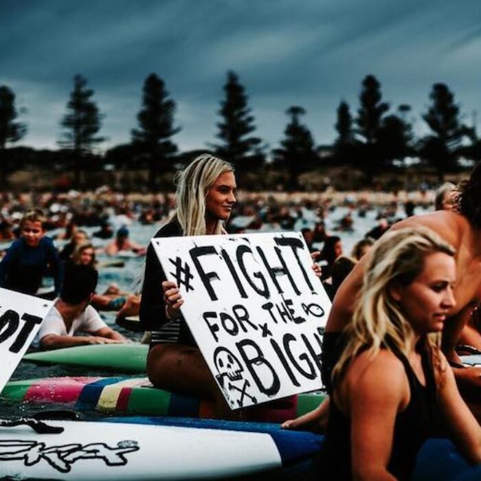 A group of surfers protests Equinor's proposal to drill in the Great Australian Bight.