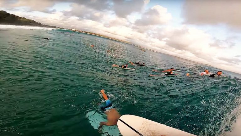 Keahi de Aboitiz gopro view of surfing crowded wave