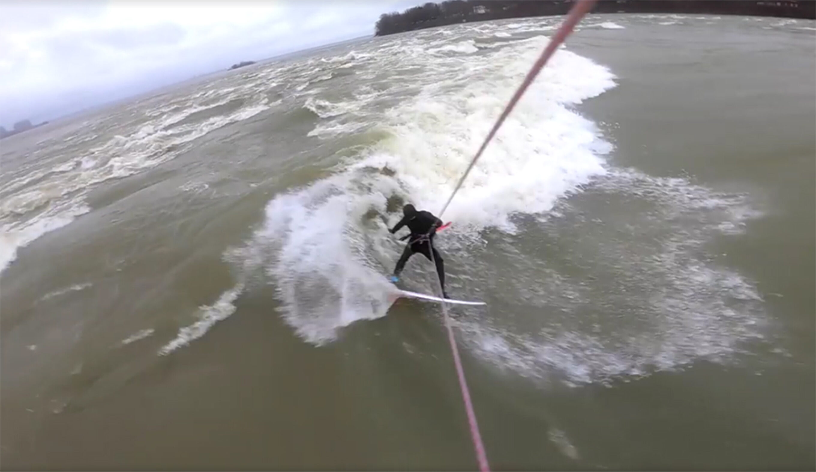 Julien Fillion rips, kite surfing the St. Lawrence River in Montreal
