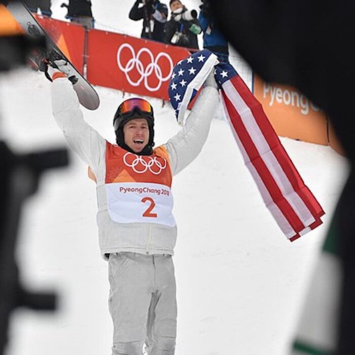 Shaun White celebrates in Pyeongchang. Wikimedia Commons