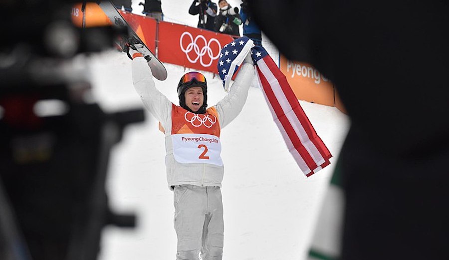 Shaun White celebrates in Pyeongchang. Wikimedia Commons