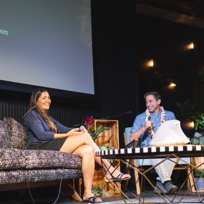 Kimi Werner and Zach Weisberg on stage at The Inertia's 2019 EVOLVE Summit.