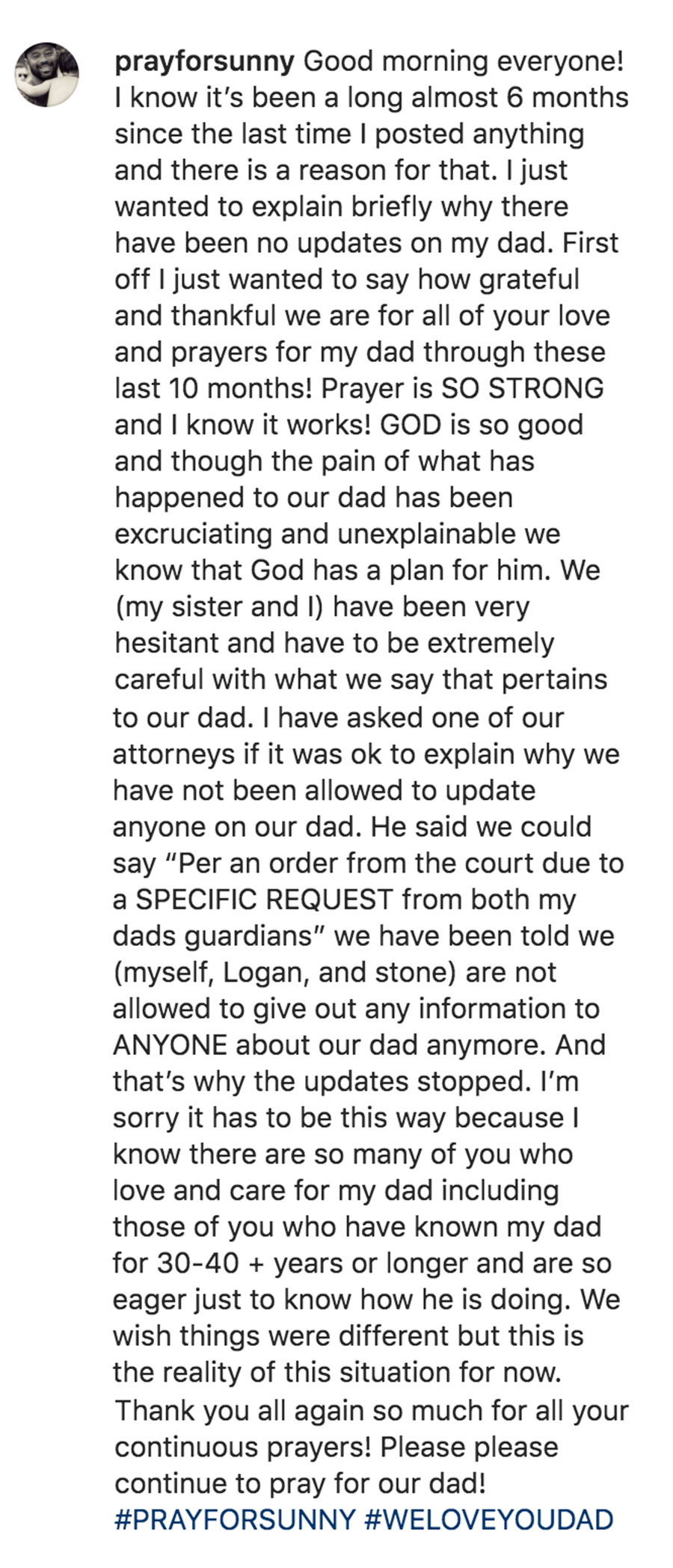 Sunny Garcia update from Kaila Garcia