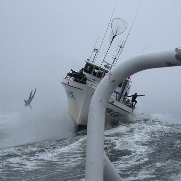 Mark Healey Ejects from a Boat at Mavericks