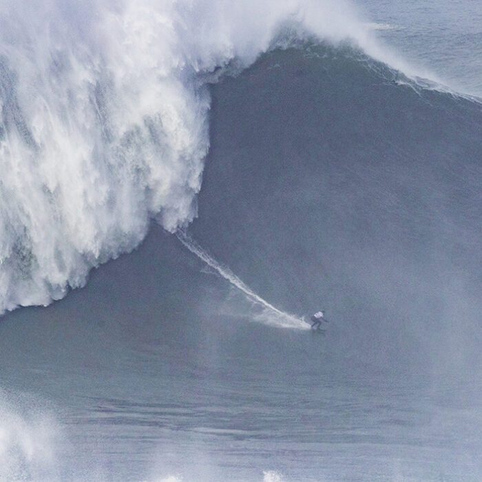 Maya Gabeira sets the biggest wave world record at Nazare on February 11, 2020. Photo: Damien Poullenot/WSL
