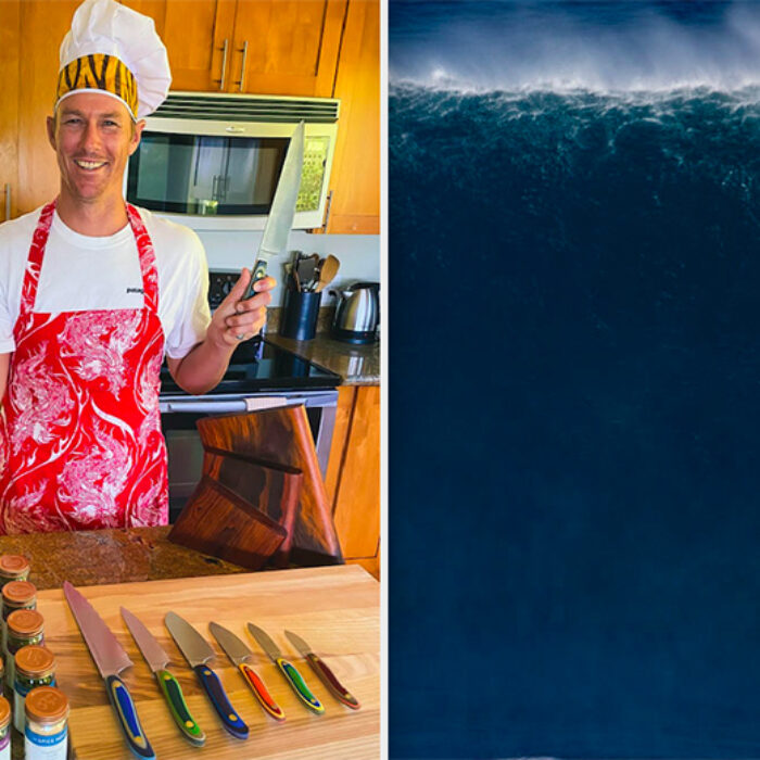 Surfer Ian Walsh cooking and riding big waves