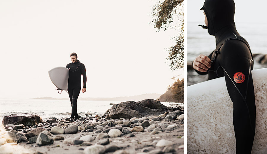 Man walking in wetsuit