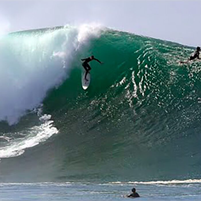 A Surfer on a big wave in Los Angeles