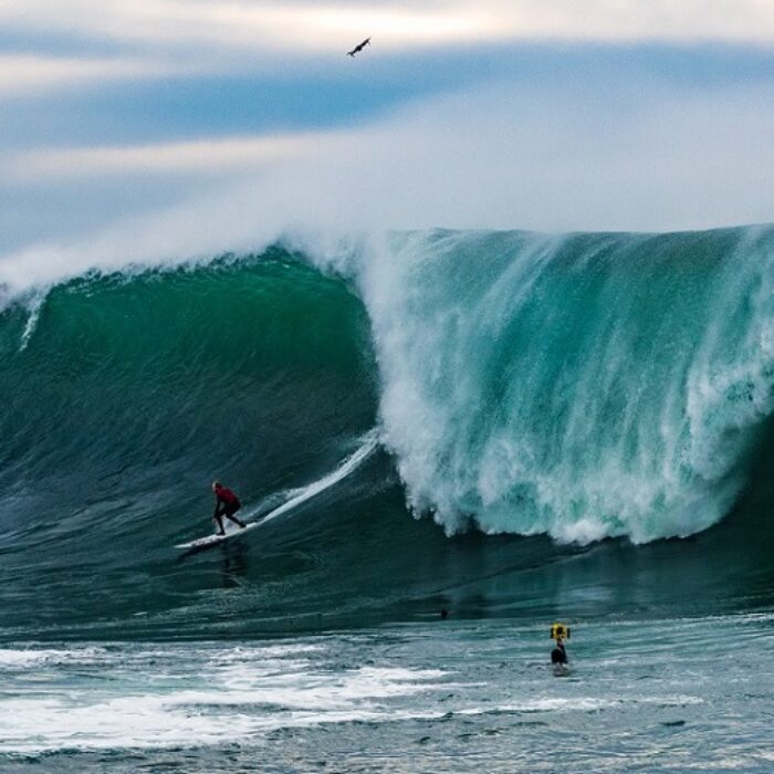 steve rice on the wave at mavericks shot by Todd Turner