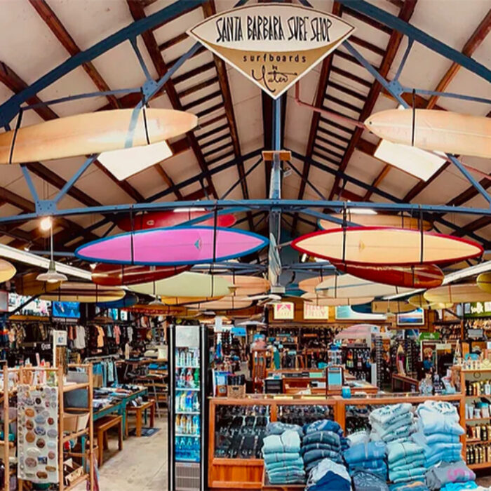 the inside of the Beach House surf shop in Santa Barbara