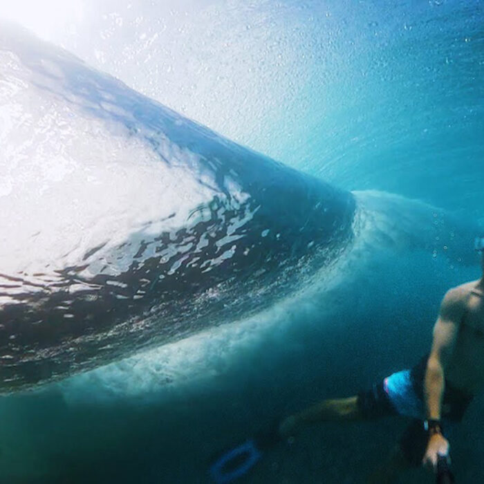 Brett Barley with a GoPro below Pipeline