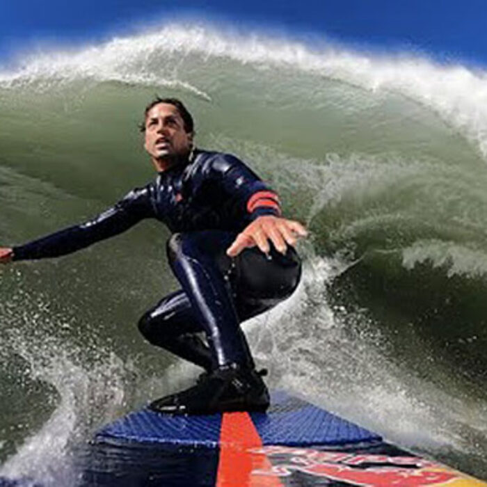 Kai Lenny GoPo angle of surfing Maverick's