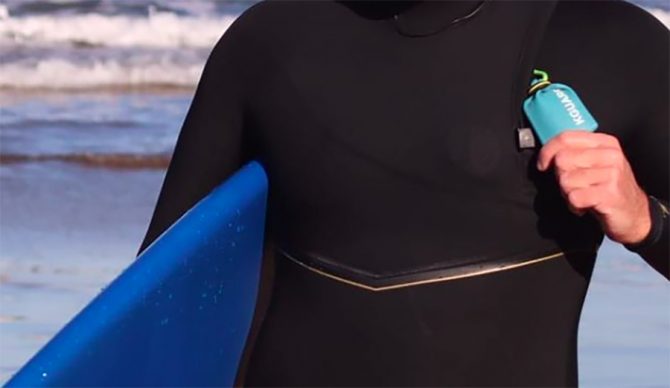 A waterproof pouch to carry an electric car key into the surf