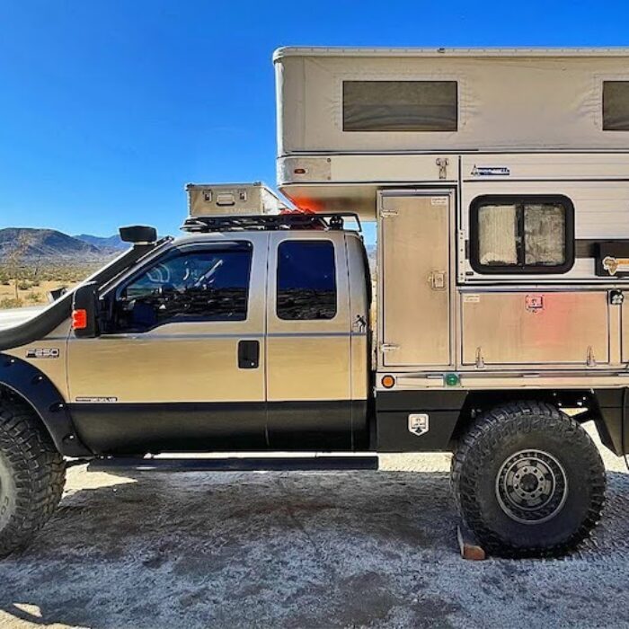 flatbed 4x4 truck with an awesome camper