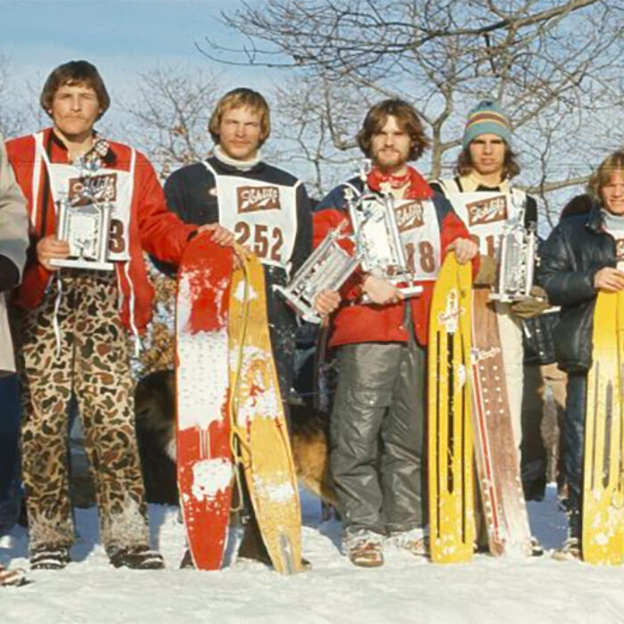 Contestants getting their trophies at a Snurfer contest