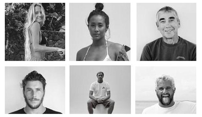 Alana Blanchard, Kelia Moniz, Gerry Lopez, Jack Freestone, Jamie O'Brien, and Italo Ferreira, all sporting Cariuma Shoes. Image: Cariuma