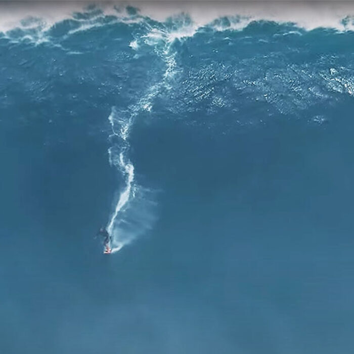 Eli Olson surfing wave at Jaws