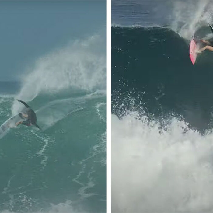 John John Florence and Carissa Moore surfing at Haleiwa