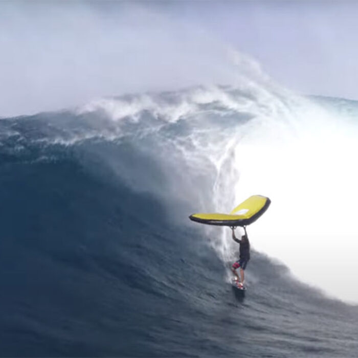 Kai Lenny wing surfing at Jaws