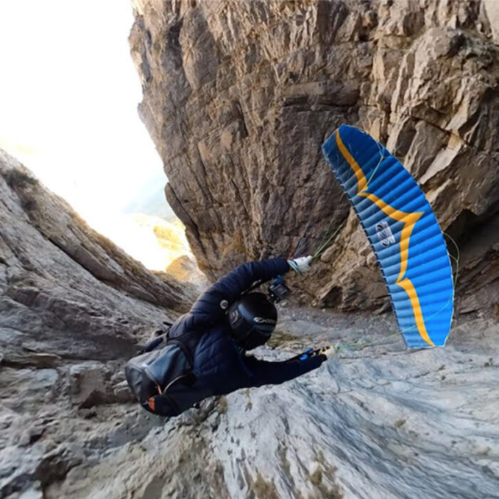 a speedflying pilot navigates the crack