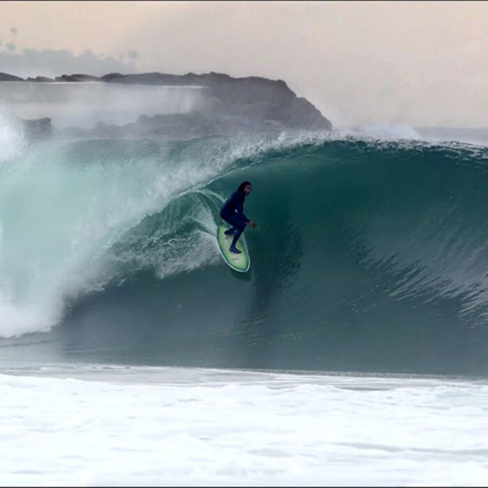 A surfer gets barreled in Los Angeles