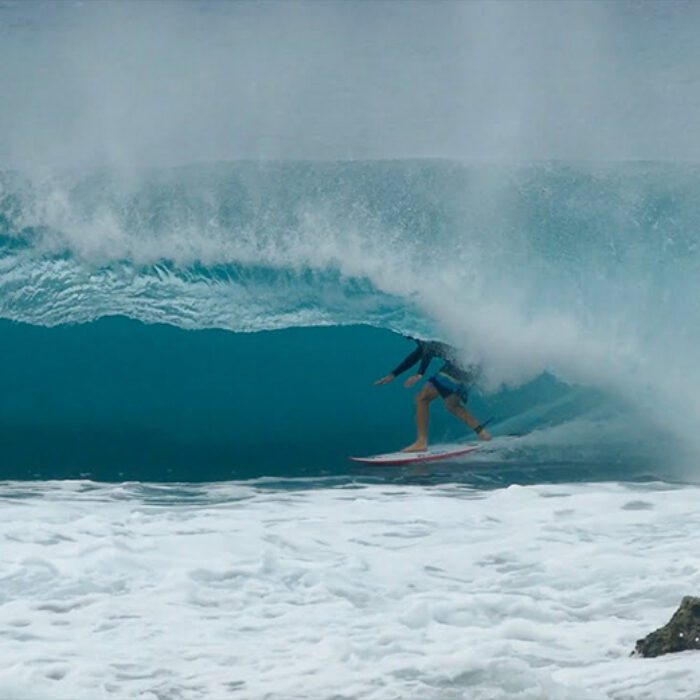 Mason Ho surfing in a barrel