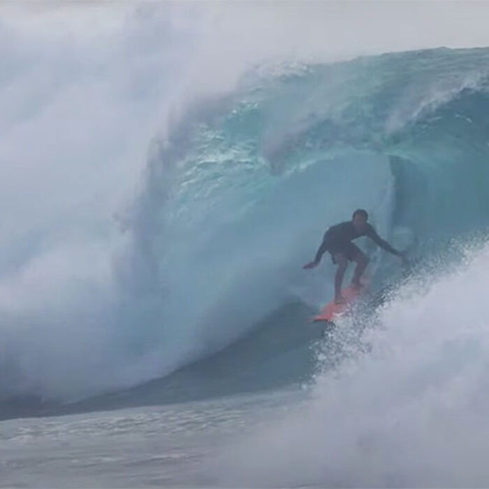 Mark Healey surfing the left at Waimea Bay