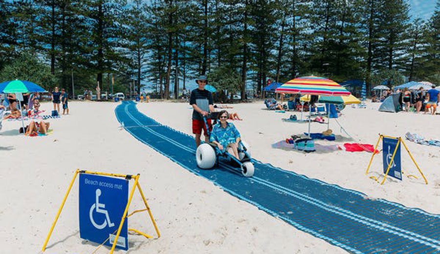 Mat on beach for wheelchair access