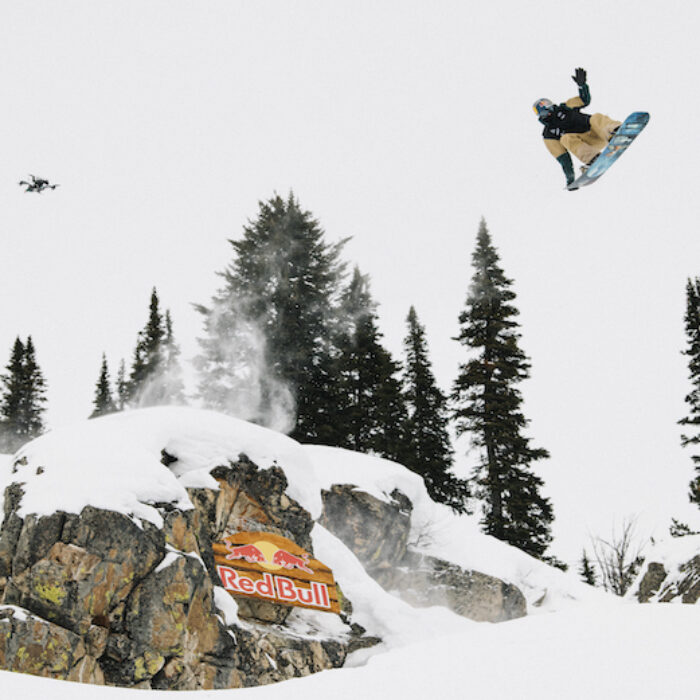 Travis Rice in the air during the Natural Selection snowboarding comp