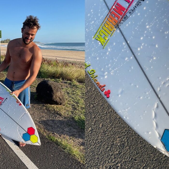 gavin klein's shark bit channel islands surfboard