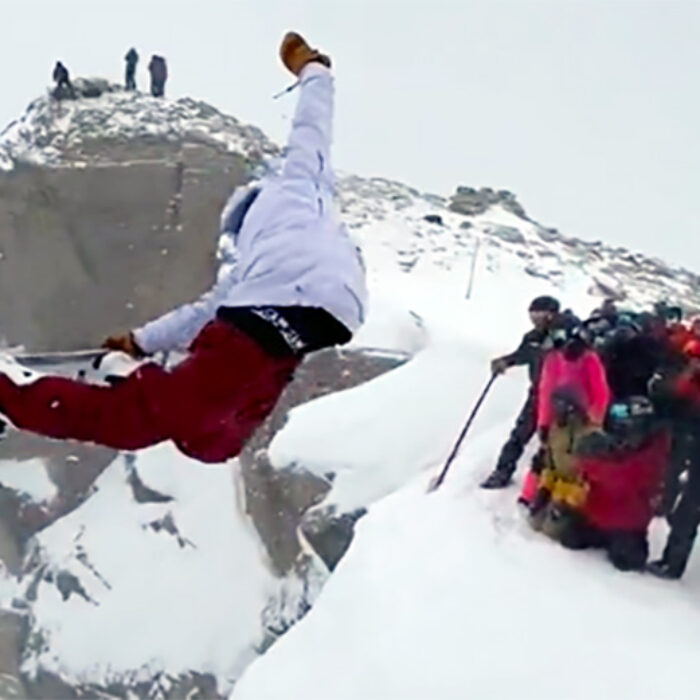 Elias Elhardt throws a method into Corbet's Couloirr during the Kings and Queens event