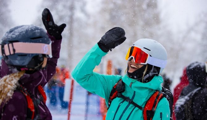 Amie Engerbretson, McKenna Peterson enjoying an epic powder day at Squaw Valley