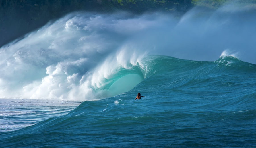 Surfer watches wave