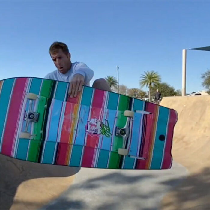 Drew Hoffman on Catch Surf Beater board at skatepark