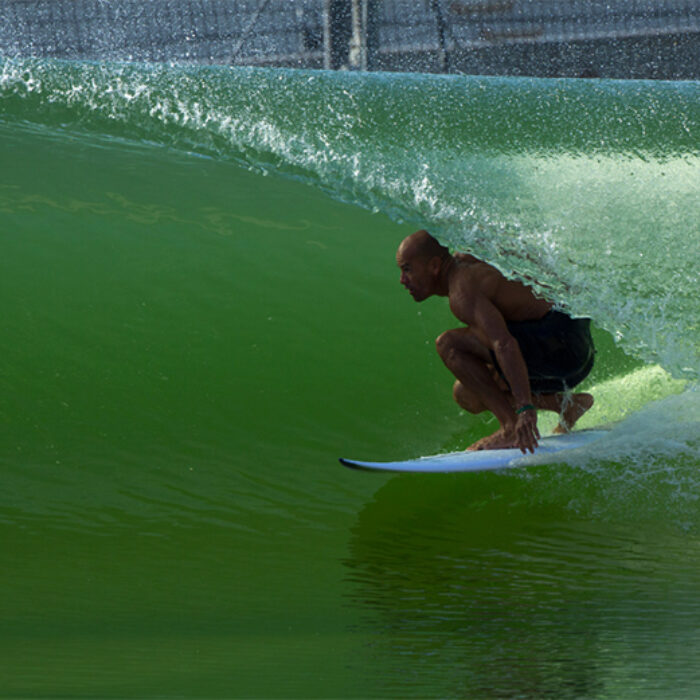Kelly Slater in the barrel at the Surf Ranch