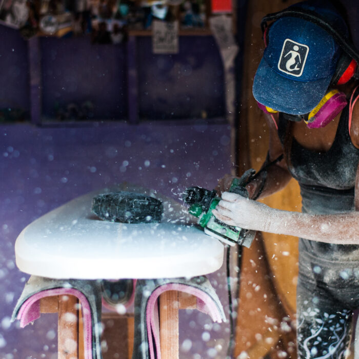 Valerie Duprat in the shaping bay