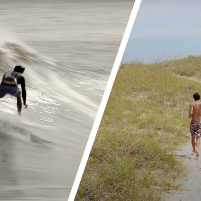surfer on East Coast running to waves