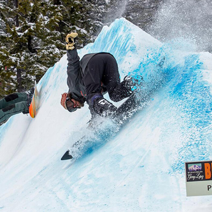 A snowboarder at the Big Wave Challenge at Mt. Bachelor