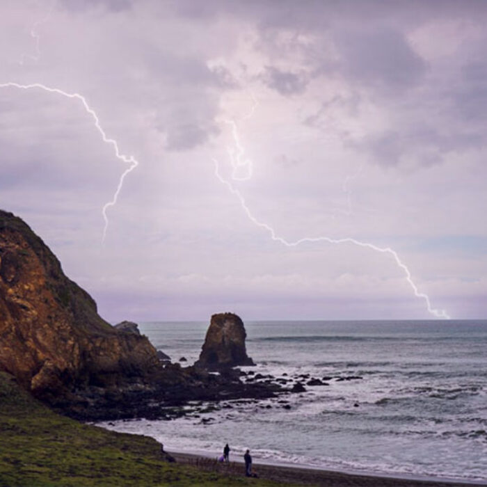 Lightning strikes on the horizon in Pacifica, CA