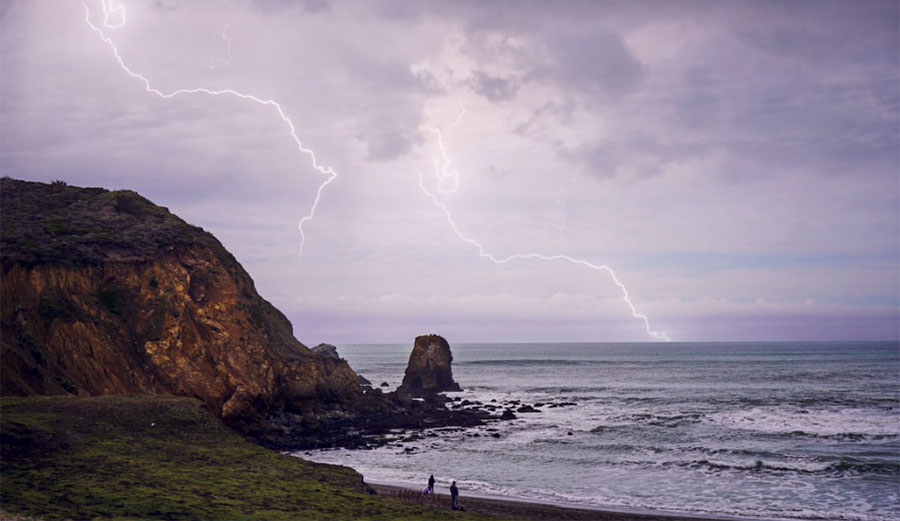Lightning strikes on the horizon in Pacifica, CA