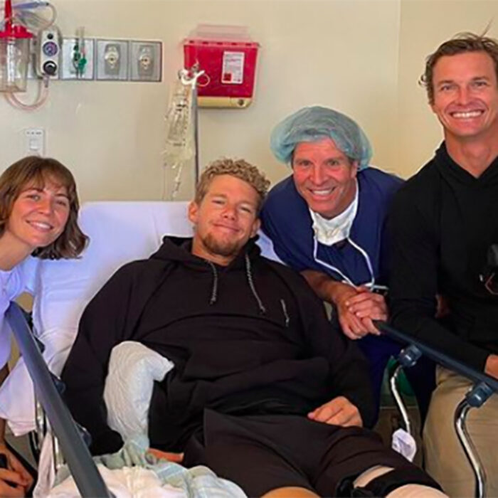 John John Florence lays in bed after surgery