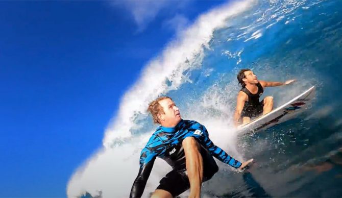 Jamie O'Brien surfing with Mason Ho