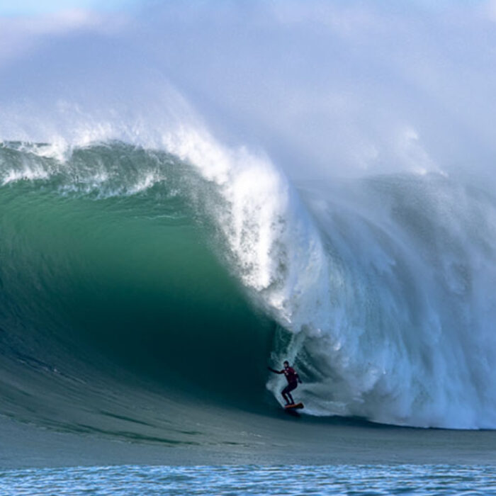Pete Mel surfing Mavericks