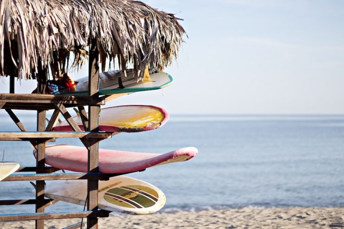 boards on a rack by the beach