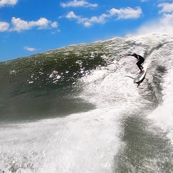 Ben Gravy surfs an outer reef off the New Jersey shore